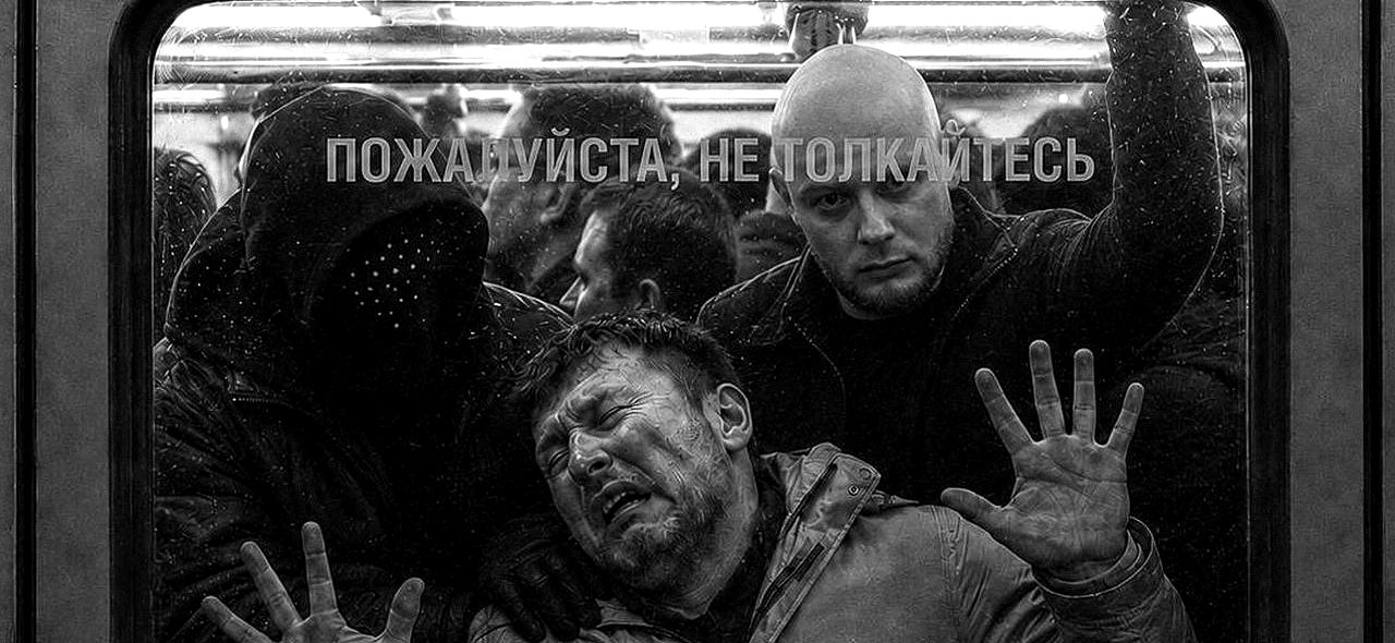 Обложка «Не толкайтесь» — ладони на стекле вагона